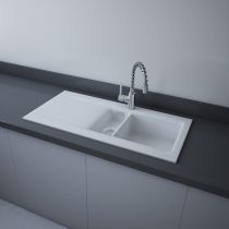 RAK DREAM1 Dvojdrez keramický, odkladacia plocha vľavo, otvor pre batériu, biely lesklý, DRM1L.AWH