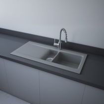 RAK DREAM1 Dvojdrez keramický, odkladacia plocha vľavo, otvor pre batériu, matt grey, DRML.503