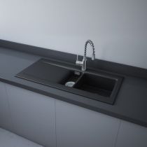 RAK DREAM1 Dvojdrez keramický, odkladacia plocha vľavo, otvor pre batériu, matt black, DRM1L.504