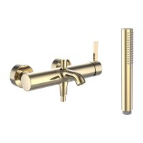 LAUFEN Kartell LAUFEN Vaňová nástenná páková batéria, vrátane syntetickej sprchovej hadice 1800 mm a ručnej sprchy Twinstick, PVD Zlatá lesklá 001, H3213370011411