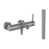 LAUFEN Kartell LAUFEN Vaňová nástenná páková batéria, vrátane syntetickej sprchovej hadice 1800 mm a ručnej sprchy Twinstick, PVD kartáčovaná nerezová oceľ 090, H3213370901411