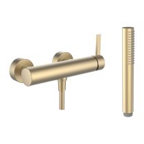 LAUFEN Kartell LAUFEN Sprchová batéria 150 mm kompletná s pripojovacími excentrami, syntetickou sprchovou hadicou 1800 mm a dvojitým držadlom ručnej sprchy, PVD Svetlozlatá matná 083, H3313370831411