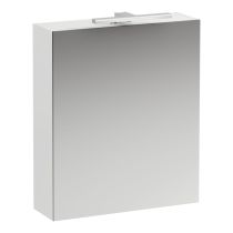 LAUFEN BASE Zrkadlová skrinka, pánty dvierok vpravo, osvetlenie, el. zástrčkou EU IP44, 600x185x700 mm, Biela matná 260, H4027521102601