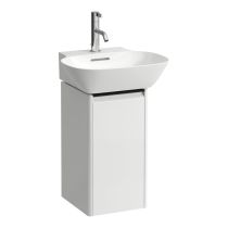 LAUFEN BASE Skrinka pod umývadlo, 1 dvierka, závesy vpravo, 1 vnútorná polička, pre umývadielko 815301, s držiakom z tmavého hliníka, 275x295x515 mm, Biela lesklá 261, H4030141102611