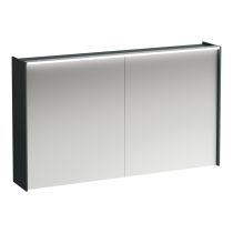 LAUFEN LANI Zrkadlová skrinka, 1200 mm, 2 dvere, s vodorovným LED osvetlením, 2 sklenené poličky, el. zásuvka, 1220x210x715 mm, Šedá traffic 266, H4038221122661