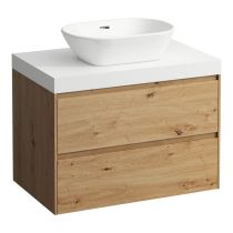 LAUFEN LANI Modulárna zostava 800, umývadlová doska 65 mm (.260 biela matná), s 1 výrezom uprostred, s 2 zásuvkami, 785x495x580 mm, Divoký dub 267, H4045511122671