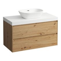 LAUFEN LANI Modulárna zostava 1000, umývadlová doska 65 mm (.260 biela matná), s 1 výrezom uprostred, s 2 zásuvkami, 985x495x580 mm, Divoký dub 267, H4045611122671