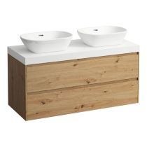 LAUFEN LANI Modulárny systém, 118,5 × 49,5 × 58 cm, s umývadlovou doskou 65 mm, s výrezom vľavo a vpravo, s 2 zásuvkami, umývadlová doska vo farbe biela mat (260), 1185x495x580 mm, Divoký dub 267, H4045741122671