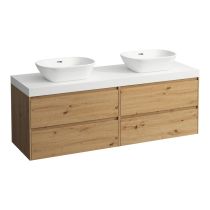 LAUFEN LANI Modulárna zostava 1600, umývadlová doska 65 mm (.260 biela matná), s výrezom vľavo a vpravo, so 2 zásuvkami: zásuvkový element 800 pravý + zásuvkový element 800 ľavý, 1570x495x580 mm, Divoký dub 267, H4045941122671