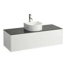 LAUFEN SONAR Skrinka pod umývadlo, s 1 zásuvkou, pre umývadlové misy H812340, H812341, H812342, H812343, s výrezom uprostred vr. otvoru pre batériu uprostred, 1175x455x340 mm, Biela matná & nero marquina 143, H4054250341431