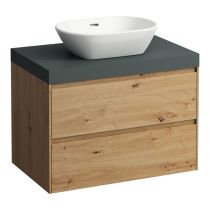 LAUFEN LANI Modulárna zostava 800, umývadlová doska 65 mm (.260 šedá traffic), s 1 výrezom uprostred, s 2 zásuvkami, 785x495x580 mm, Divoký dub 267, H4055511122671