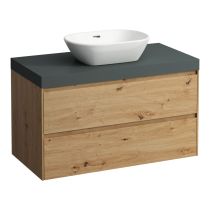 LAUFEN LANI Modulárna zostava 1000, umývadlová doska 65 mm (.260 šedá traffic), s 1 výrezom uprostred, s 2 zásuvkami, 985x495x580 mm, Divoký dub 267, H4055611122671