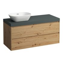 LAUFEN LANI Modulárna zostava 1200, umývadlová doska 65 mm (.260 šedá traffic), s výrezom vľavo, s 2 zásuvkami, 1185x495x580 mm, Divoký dub 267, H4055721122671