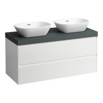 LAUFEN LANI Modulárny systém, 118,5 × 49,5 × 58 cm, s umývadlovou doskou 65 mm, s výrezom vľavo a vpravo, s 2 zásuvkami, umývadlová doska vo farbe šedá traffic (266), 1185x495x580 mm, Biela lesklá 261, H4055741122611