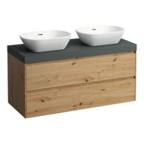LAUFEN LANI Modulárny systém, 118,5 × 49,5 × 58 cm, s umývadlovou doskou 65 mm, s výrezom vľavo a vpravo, s 2 zásuvkami, umývadlová doska vo farbe šedá traffic (266), 1185x495x580 mm, Divoký dub 267, H4055741122671