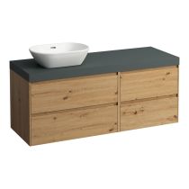 LAUFEN LANI Modulárna zostava 1400, umývadlová doska 65 mm (.260 šedá traffic), s výrezom vľavo, so 2 zásuvkami: zásuvkový element 800 ľavý + zásuvkový element 600 pravý, 1370x495x580 mm, Divoký dub 267, H4055821122671