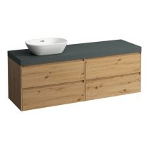 LAUFEN LANI Modulárna zostava 1600, umývadlová doska 65 mm (.260 šedá traffic), s výrezom vľavo, so 2 zásuvkami: zásuvkový element 800 pravý + zásuvkový element 800 ľavý, 1570x495x580 mm, Divoký dub 267, H4055921122671