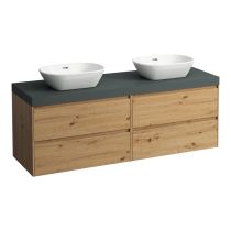 LAUFEN LANI Modulárna zostava 1600, umývadlová doska 65 mm (.260 šedá traffic), s výrezom vľavo a vpravo, so 2 zásuvkami: zásuvkový element 800 pravý + zásuvkový element 800 ľavý, 1570x495x580 mm, Divoký dub 267, H4055941122671