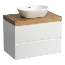 LAUFEN LANI Modulárna zostava 800, umývadlová doska 65 mm (.267 divoký dub), s 1 výrezom uprostred, s 2 zásuvkami, 785x495x580 mm, Biela matná 260, H4065511122601