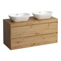 LAUFEN LANI Modulárny systém, 118,5 × 49,5 × 58 cm, s umývadlovou doskou 65 mm, s výrezom vľavo a vpravo, s 2 zásuvkami, umývadlová doska vo farbe divoký dub (267), 1185x495x580 mm, Divoký dub 267, H4065741122671