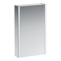 LAUFEN FRAME 25 Zrkadlová skrinka, hliníková, 1 dvojité zrkadlové dvere, s 2 LED osvetľovacími prvkami, s EÚ zásuvkami, so senzorovým vypínačom, ľavé dvere, 450x150x750 mm, Zrkadlo 144, H4083019001441