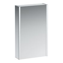 LAUFEN FRAME 25 Zrkadlová skrinka, hliníková, 1 dvojité zrkadlové dvere, s 2 LED osvetľovacími prvkami, bez zásuviek, bez senzorového vypínača, pravé dvere, 450x150x750 mm, Biela lesklá 145, H4083229001451