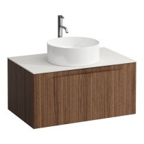 LAUFEN ARUN Zásuvkový element 800, s 1 zásuvkou, s výrezom uprostred, s vrchnou doskou Ardesia Bianca vr. otvoru pre batériu, 805x505x390 mm, Noce Canaletto – drevená dyha 630, H4141051516301