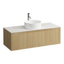 LAUFEN ARUN Zásuvkový element 1200, s 1 zásuvkou, s výrezom uprostred, s vrchnou doskou Ardesia Bianca vr. otvoru pre batériu, 1205x505x390 mm, Bledý dub 250, H4141251512501