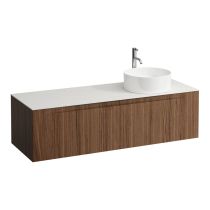 LAUFEN ARUN Zásuvkový element 1400, s 2 zásuvkami, s výrezom vpravo, s vrchnou doskou Ardesia Bianca vr. otvoru pre batériu, 1405x505x390 mm, Noce Canaletto – drevená dyha 630, H4141371516301