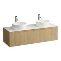 LAUFEN ARUN Zásuvkový element 1400, s 2 zásuvkami, s výrezom vľavo a vpravo, s vrchnou doskou Ardesia Bianca vr. otvoru pre batériu, 1405x505x390 mm, Bledý dub 250, H4141391512501