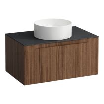 LAUFEN ARUN Zásuvkový element 800, s 1 zásuvkou, s výrezom uprostred, s vrchnou doskou Ardesia Nera, 805x505x390 mm, Noce Canaletto – drevená dyha 630, H4151011516301