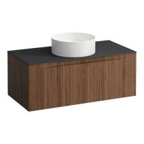 LAUFEN ARUN Zásuvkový element 1000, s 1 zásuvkou, s výrezom uprostred, s vrchnou doskou Ardesia Nera, 1005x505x390 mm, Noce Canaletto – drevená dyha 630, H4151111516301