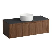 LAUFEN ARUN Zásuvkový element 1200, s 1 zásuvkou, s výrezom uprostred, s vrchnou doskou Ardesia Nera, 1205x505x390 mm, Noce Canaletto – drevená dyha 630, H4151211516301