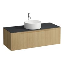 LAUFEN ARUN Zásuvkový element 1200, s 1 zásuvkou, s výrezom uprostred, s vrchnou doskou Ardesia Nera vr. otvoru pre batériu, 1205x505x390 mm, Bledý dub 250, H4151251512501