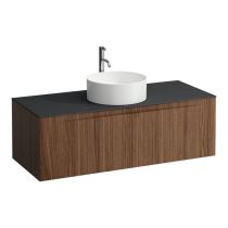 LAUFEN ARUN Zásuvkový element 1200, s 1 zásuvkou, s výrezom uprostred, s vrchnou doskou Ardesia Nera vr. otvoru pre batériu, 1205x505x390 mm, Noce Canaletto – drevená dyha 630, H4151251516301