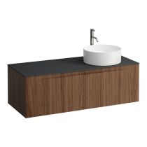 LAUFEN ARUN Zásuvkový element 1200, s 1 zásuvkou, s výrezom vpravo, s vrchnou doskou Ardesia Nera vr. otvoru pre batériu, 1205x505x390 mm, Noce Canaletto – drevená dyha 630, H4151271516301