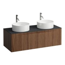 LAUFEN ARUN Zásuvkový element 1200, s 1 zásuvkou, s výrezom vľavo a vpravo, s vrchnou doskou Ardesia Nera vr. otvoru pre batériu, 1205x505x390 mm, Noce Canaletto – drevená dyha 630, H4151291516301