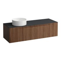 LAUFEN ARUN Zásuvkový element 1400, s 2 zásuvkami, s výrezom vľavo, s vrchnou doskou Ardesia Nera, 1405x505x390 mm, Noce Canaletto – drevená dyha 630, H4151321516301