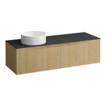 LAUFEN ARUN Zásuvkový element 1400, s 2 zásuvkami, s výrezom vľavo, s vrchnou doskou Ardesia Nera, 1405x505x390 mm, Špeciálne farby 990, H4151321519901