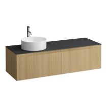 LAUFEN ARUN Zásuvkový element 1400, s 2 zásuvkami, s výrezom vľavo, s vrchnou doskou Ardesia Nera vr. otvoru pre batériu, 1405x505x390 mm, Bledý dub 250, H4151361512501