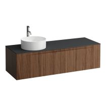 LAUFEN ARUN Zásuvkový element 1400, s 2 zásuvkami, s výrezom vľavo, s vrchnou doskou Ardesia Nera vr. otvoru pre batériu, 1405x505x390 mm, Noce Canaletto – drevená dyha 630, H4151361516301