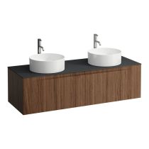 LAUFEN ARUN Zásuvkový element 1400, s 2 zásuvkami, s výrezom vľavo a vpravo, s vrchnou doskou Ardesia Nera vr. otvoru pre batériu, 1405x505x390 mm, Noce Canaletto – drevená dyha 630, H4151391516301