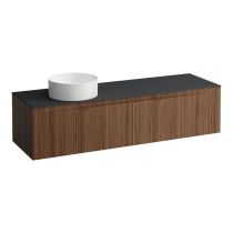 LAUFEN ARUN Zásuvkový element 1600, s 2 zásuvkami, s výrezom vľavo, s vrchnou doskou Ardesia Nera, 1605x505x390 mm, Noce Canaletto – drevená dyha 630, H4151421516301