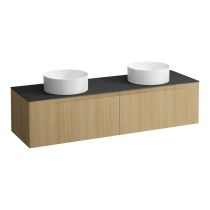 LAUFEN ARUN Zásuvkový element 1600, s 2 zásuvkami, s výrezom vľavo a vpravo, s vrchnou doskou Ardesia Nera, 1605x505x390 mm, Bledý dub 250, H4151441512501