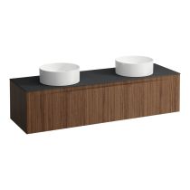 LAUFEN ARUN Zásuvkový element 1600, s 2 zásuvkami, s výrezom vľavo a vpravo, s vrchnou doskou Ardesia Nera, 1605x505x390 mm, Noce Canaletto – drevená dyha 630, H4151441516301