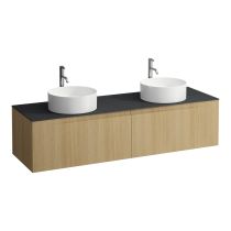 LAUFEN ARUN Zásuvkový element 1600, s 2 zásuvkami, s výrezom vľavo a vpravo, s vrchnou doskou Ardesia Nera vr. otvoru pre batériu, 1605x505x390 mm, Bledý dub 250, H4151491512501