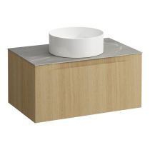 LAUFEN ARUN Zásuvkový element 800, s 1 zásuvkou, s výrezom uprostred, s vrchnou doskou Piasentina Grigio, 805x505x390 mm, Bledý dub 250, H4161011512501