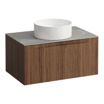 LAUFEN ARUN Zásuvkový element 800, s 1 zásuvkou, s výrezom uprostred, s vrchnou doskou Piasentina Grigio, 805x505x390 mm, Noce Canaletto – drevená dyha 630, H4161011516301