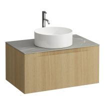 LAUFEN ARUN Zásuvkový element 800, s 1 zásuvkou, s výrezom uprostred, s vrchnou doskou Piasentina Grigio vr. otvoru pre batériu, 805x505x390 mm, Bledý dub 250, H4161051512501