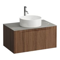 LAUFEN ARUN Zásuvkový element 800, s 1 zásuvkou, s výrezom uprostred, s vrchnou doskou Piasentina Grigio vr. otvoru pre batériu, 805x505x390 mm, Noce Canaletto – drevená dyha 630, H4161051516301